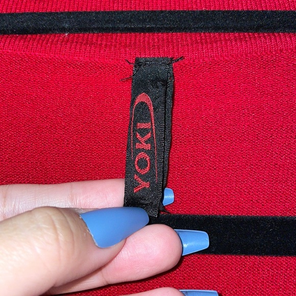 Yoki V Neck Button Down Self Tie Sweater - Red - Size L - Picture 8 of 10